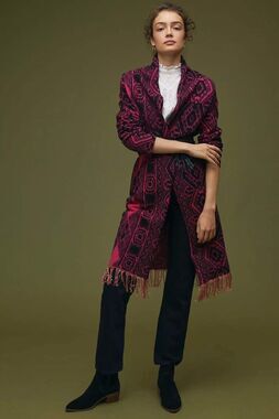 Anthropologie Abstract Fringed Sweater Coat